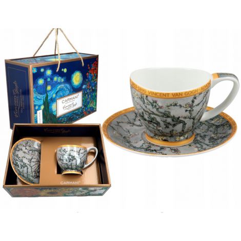 Filiżanka Big Vanessa Carmani 350ml ze spodkiem - V. van Gogh, Kwitnący migdałowiec szary